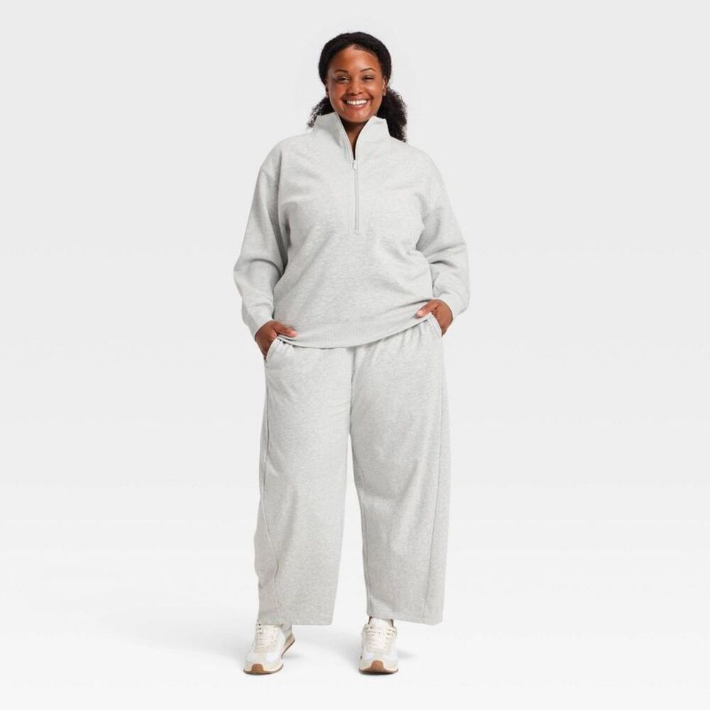 Women's Airy Sleek Deep Zip Pullover Sweatshirt - All In Motion Heather Gray 3X - Picture 3 of 4